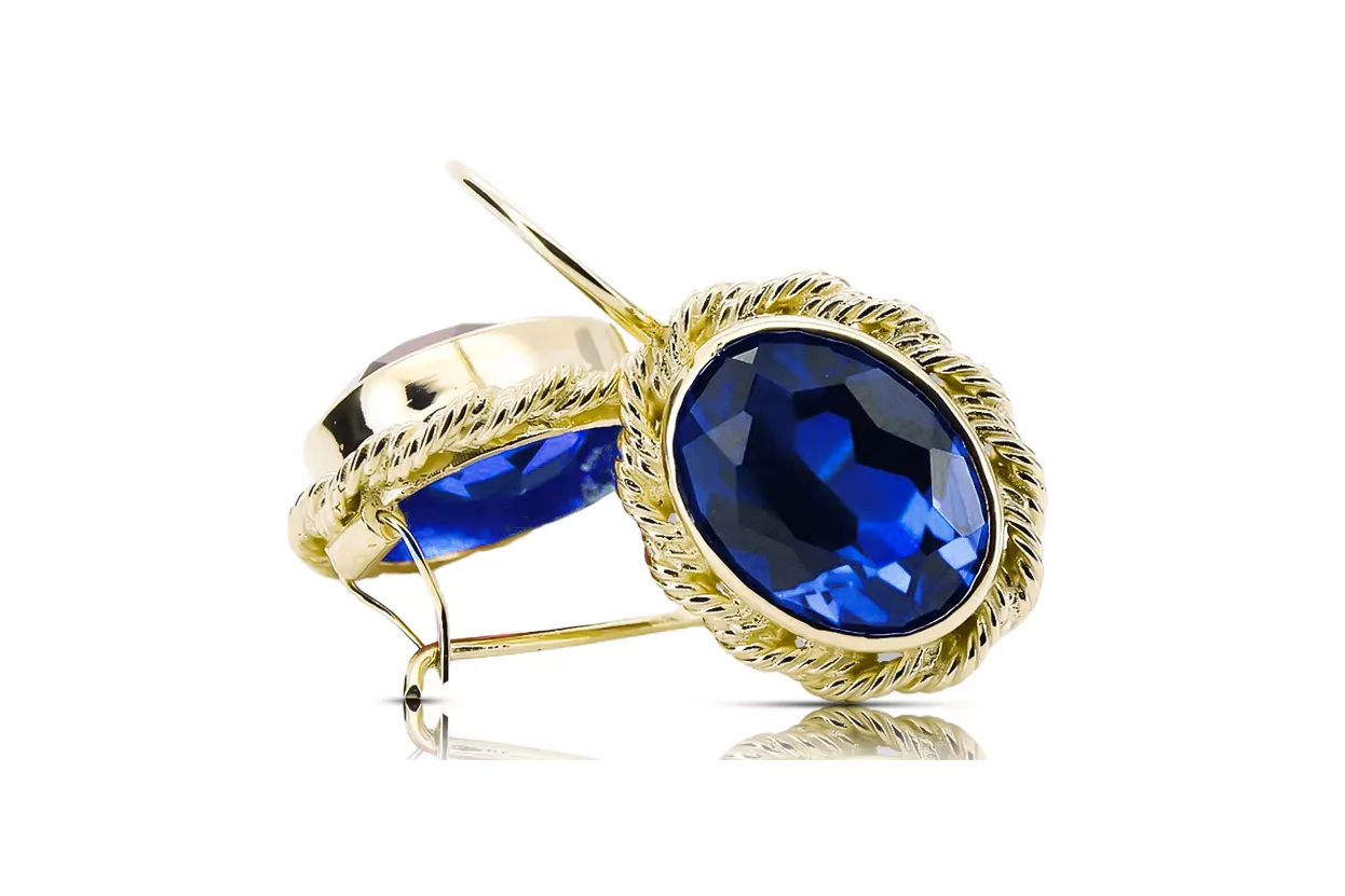 Sapphire 14K Yellow gold Earrings Vintage Jewlery vec007y